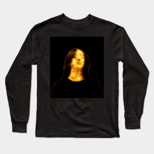 Beautiful girl, with closed eyes. Dark but beautiful. Black and yellow. Glowing. Long Sleeve T-Shirt